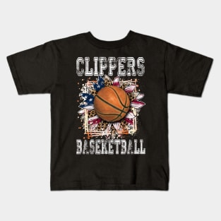 American Flag Personalized Clippers Proud Name Basketball Kids T-Shirt